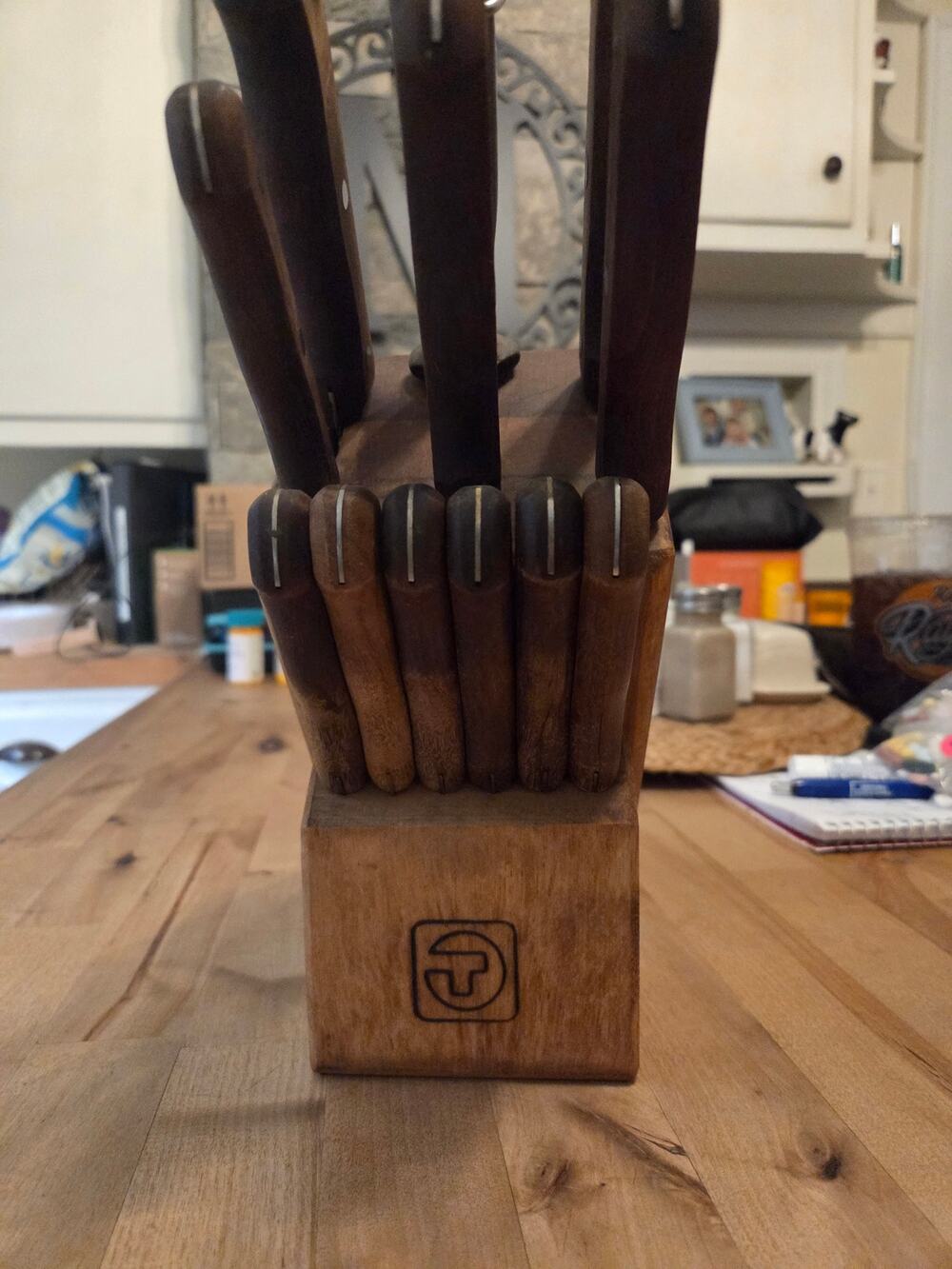 Vintage 12-Piece Tramontina Stainless Brazil Knife Set with Wood Handles & Block